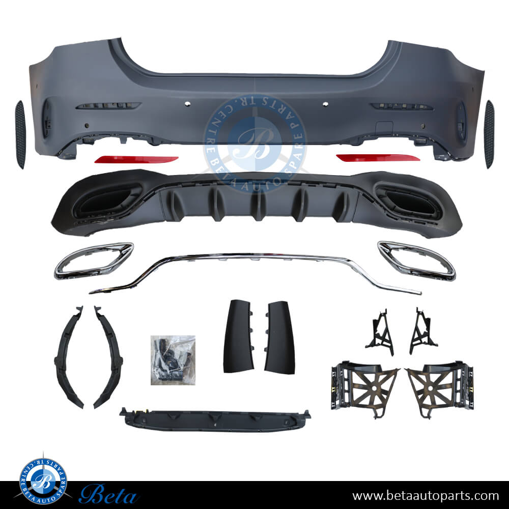 Rear Bumper assembly Normal AMG Sedan without Park Assist for Mercedes A-Class W177 2019-Up models, Part Number 17788098011 Rear Bumper assembly Normal AMG Sedan without Park Assist for Mercedes A-Class W177 2019-Up models, Part Number 17788098011